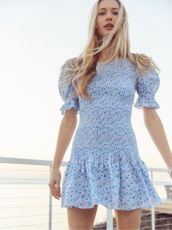 LoveShackFancy Dresses & Skirts - Love Shack Fancy Luppa Dress 🦋 Blue Floral Puff-Sleeve Mini Dress